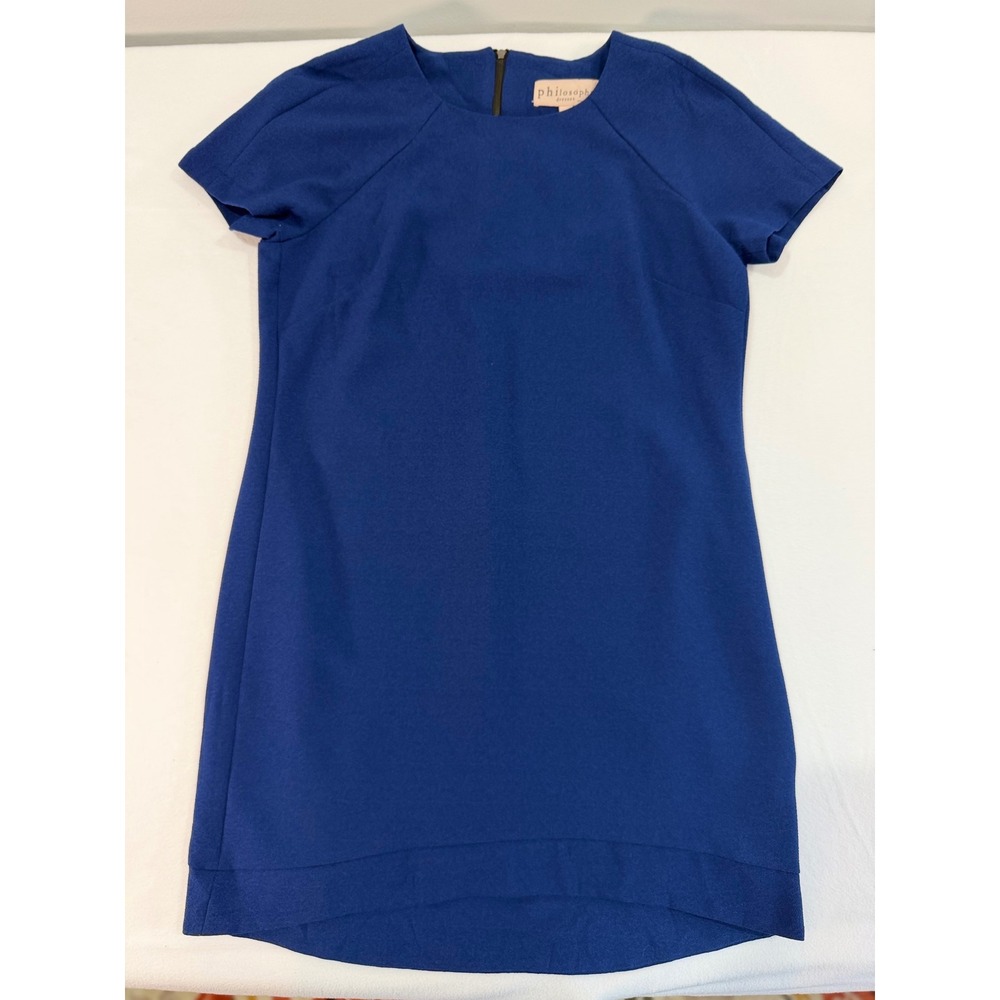 Philosophy Dress Womens 8 Royal Blue Shift Short Sleeve High Low Hem Classic New